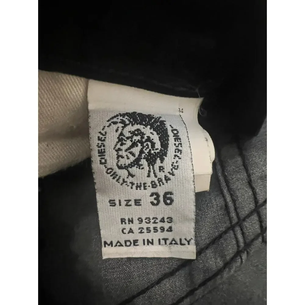 VTG Y2K Diesel Basic Jeans Velvet Velour 36 Black Italy Stright Leg Grunge Luxe